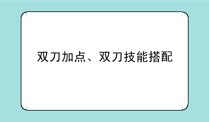 双刀加点、双刀技能搭配